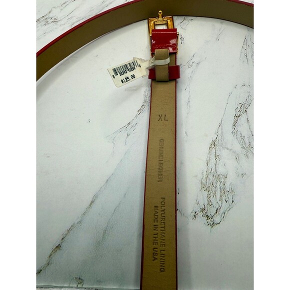 St John Red Belt XL Women 3/4" Patent Leather Luxury Gold Buckle Size 38-42” NWT - Picture 9 of 12